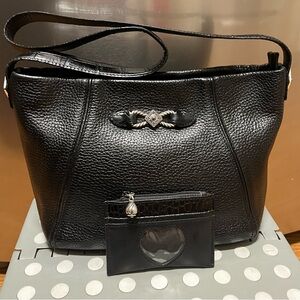 BRIGHTON Black Pebble Leather Medallion Shoulder Bag & card holder set